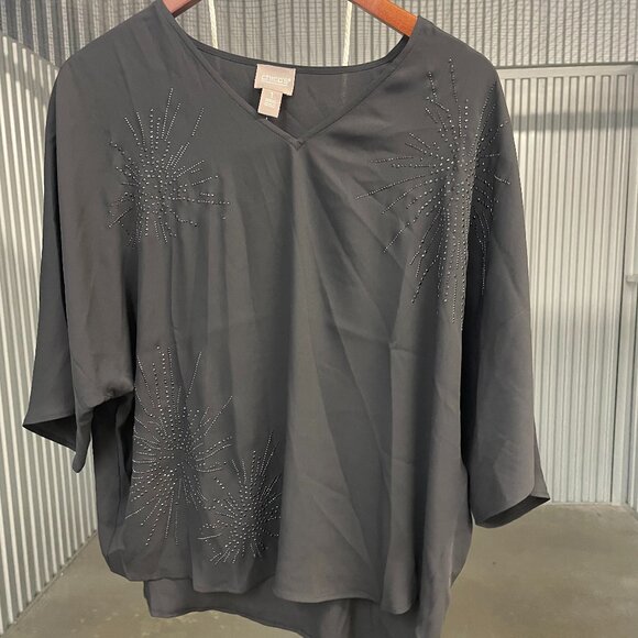 Chico's Black Embellished Top Size 1 - Picture 1 of 6
